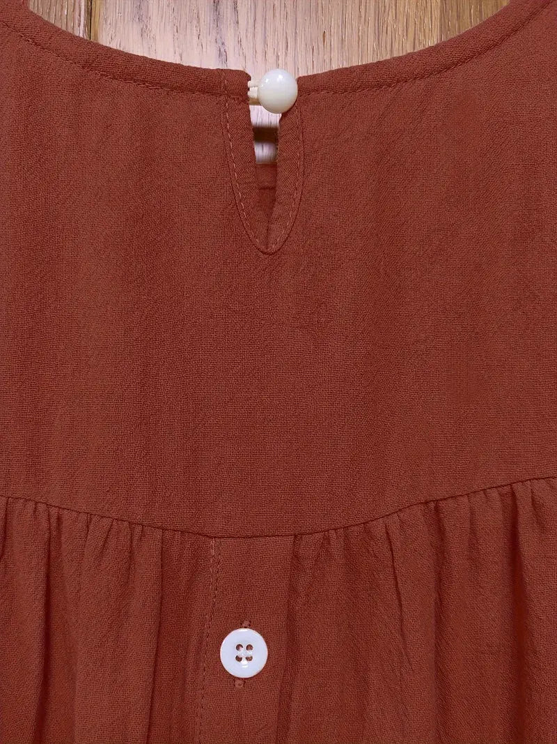 Solid Button Back Ruffled Trim Blouse