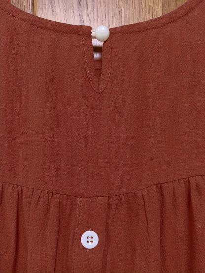 Solid Button Back Ruffled Trim Blouse